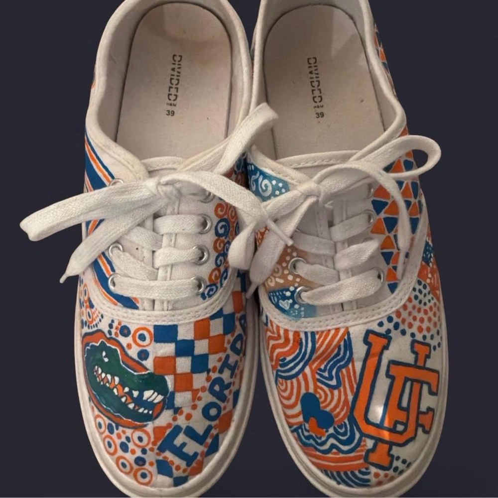 Custom Shoes with Orange and Blue Design